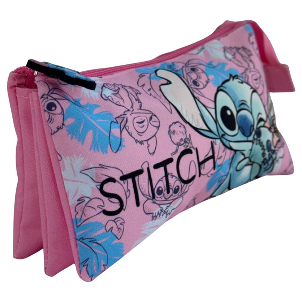 Portatodo triple rosa de Stitch Disney con tres compartimentos