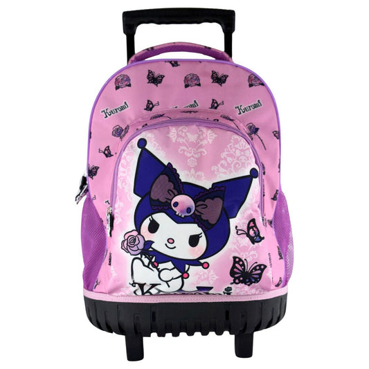 Trolley morado de Kuromi Hello Kitty con ruedas y bolsillo frontal