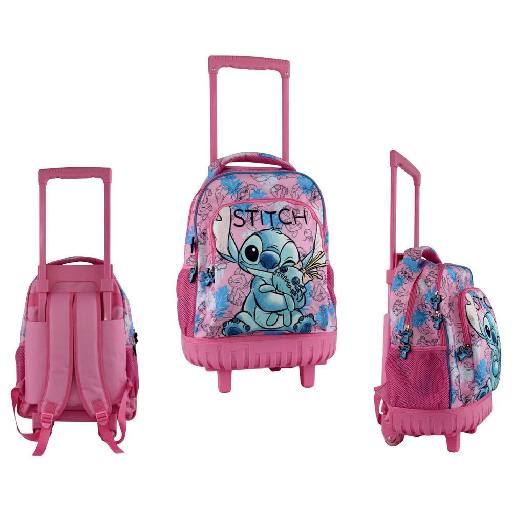 Mochila trolley rosa de Stitch Disney con ruedas y asa telescópica