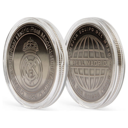 Moneda oficial del Real Madrid en cápsula acrílica con relieve en ambas caras