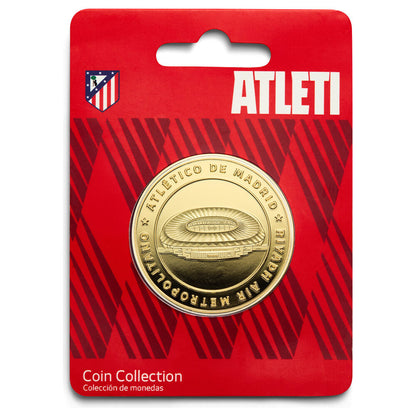 Moneda dorada del Estadio Metropolitano del Atlético de Madrid en blíster