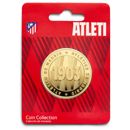 Moneda dorada 1903 del Atlético de Madrid en cápsula