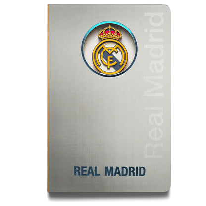 Cuaderno A5 gris del Real Madrid con escudo 3D