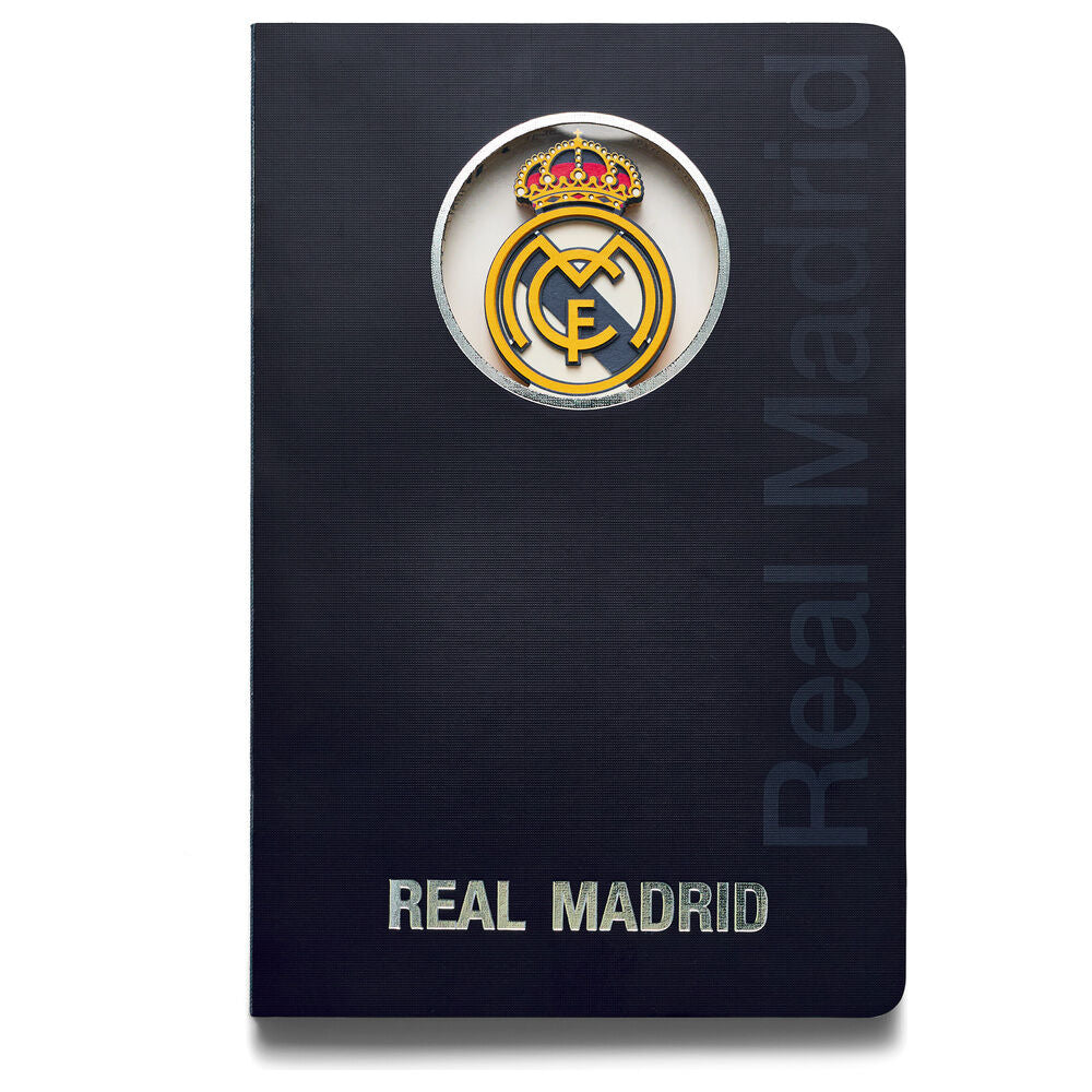 Cuaderno A6 azul del Real Madrid con escudo en relieve 3D