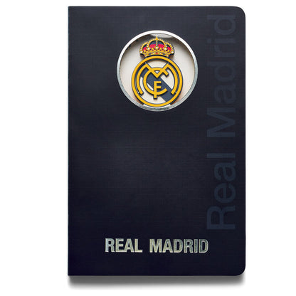 Cuaderno A6 azul del Real Madrid con escudo en relieve 3D