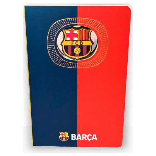 Cuaderno A5 del F.C. Barcelona con portada blaugrana y escudo 3D