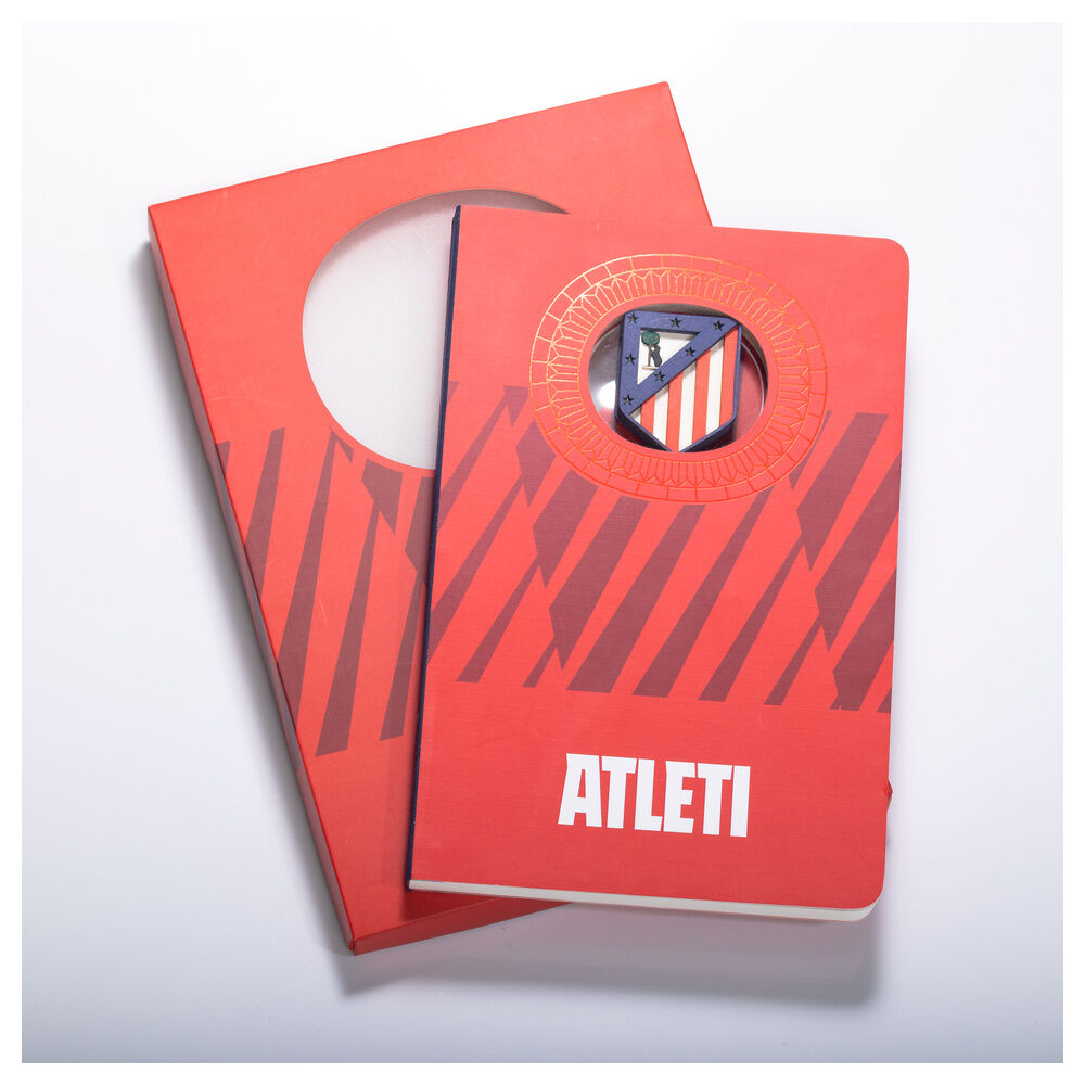 Cuaderno A6 rojo del Atlético de Madrid con escudo 3D - 4