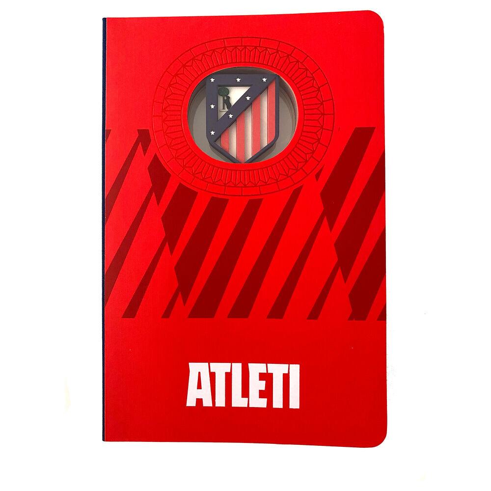 Cuaderno A6 rojo del Atlético de Madrid con escudo 3D
