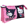 Portatodo triple rosa y negro de Kuromi y Hello Kitty