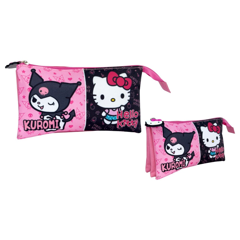 Portatodo triple rosa y negro de Kuromi y Hello Kitty - 2