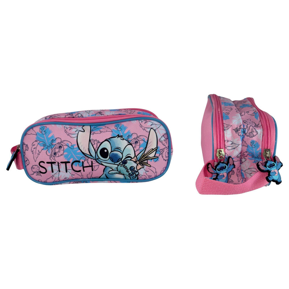 Portatodo escolar rosa de Disney Stitch con dos compartimentos