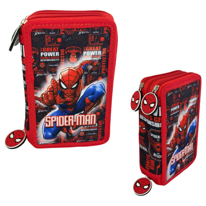 Plumier triple rojo y negro de Spider-Man Marvel con tres cremalleras