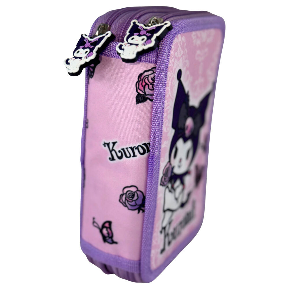 Plumier triple morado de Kuromi con diseño rosa y mariposas - 2