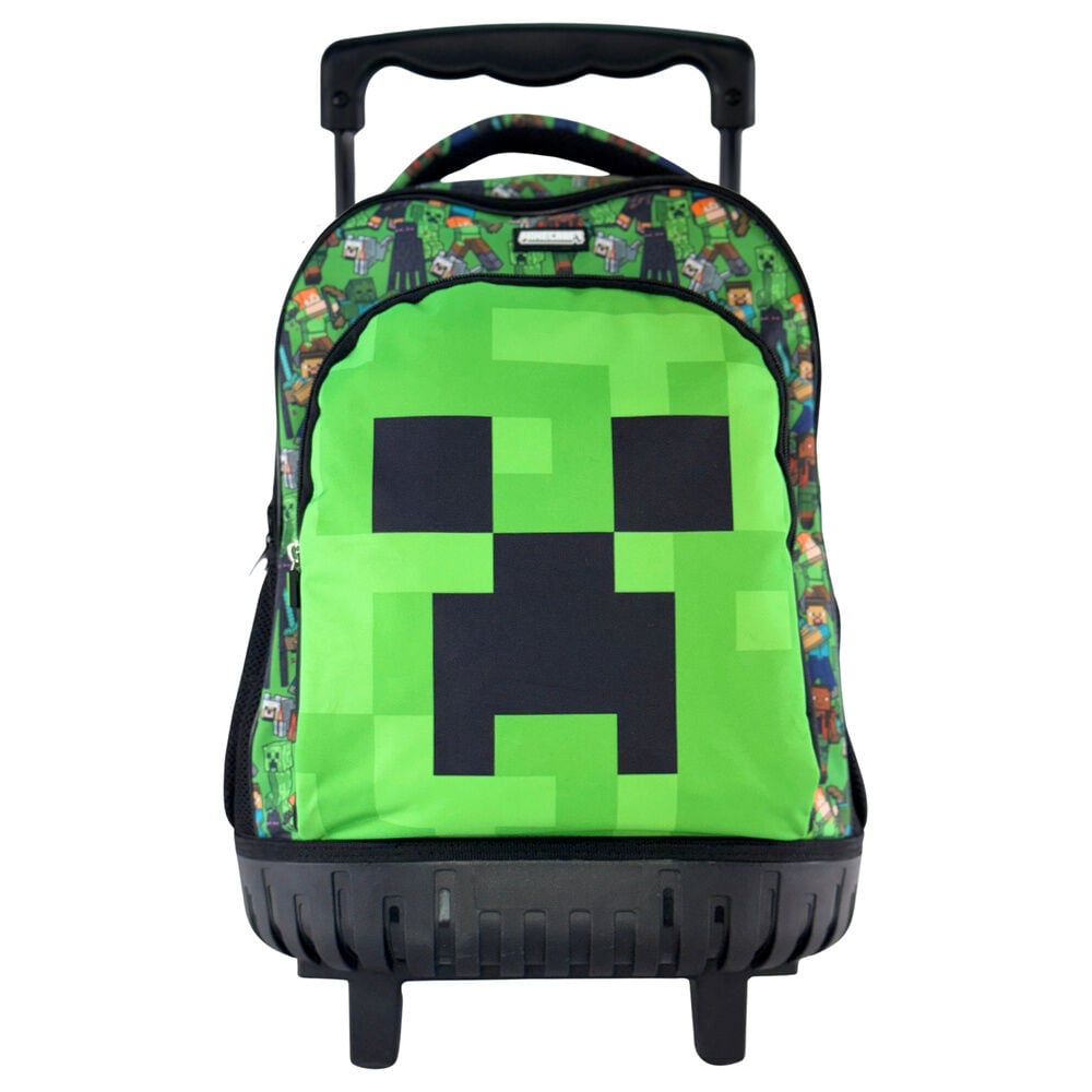Trolley Face Minecraft verde con diseño del Creeper y ruedas