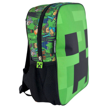 Mochila verde Minecraft con rostro pixelado de Creeper - 2