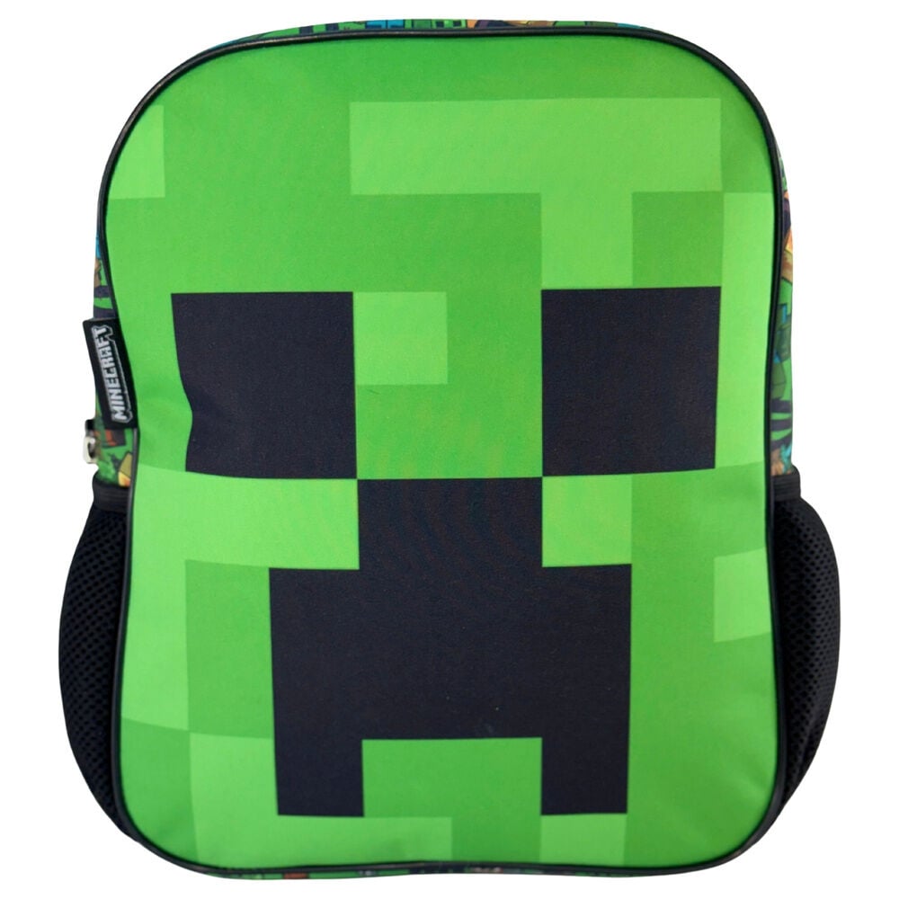 Mochila verde Minecraft con rostro pixelado de Creeper