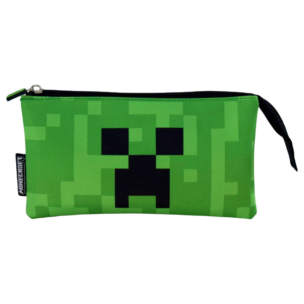 Portatodo verde Minecraft con rostro pixelado y cremallera negra