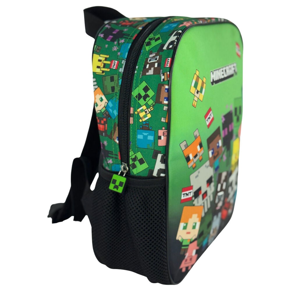 Mochila verde de Minecraft con personajes y bolsillos laterales de rejilla - 2