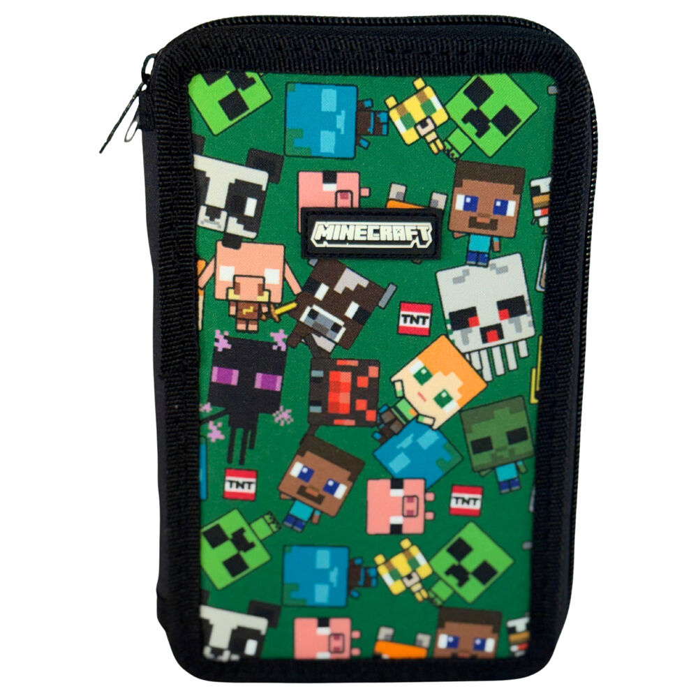 Plumier triple Minecraft verde con personajes y cremallera