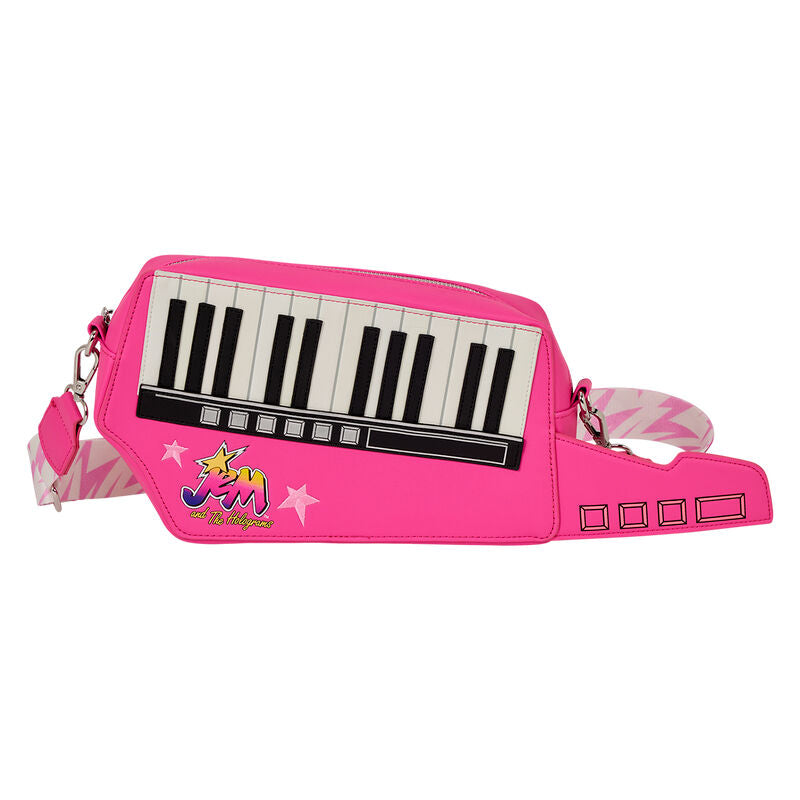 Bolso bandolera rosa Loungefly de Jem and the Holograms con teclado de piano