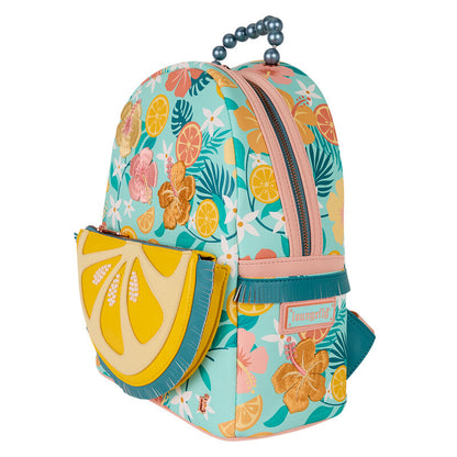 Mochila Lemon Loungefly turquesa con flores, cítricos y detalle frontal de limón - 3