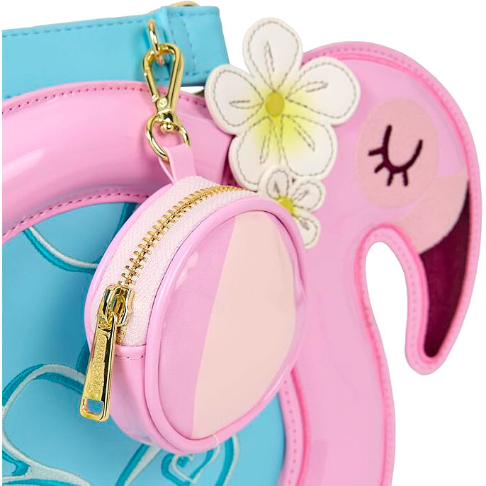 Bolso bandolera LOUNGEFLY con forma de flamenco rosa, corazones y flores - 4