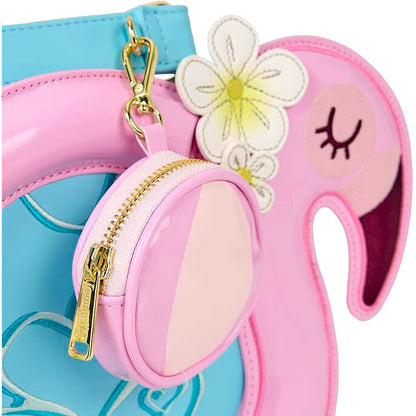Bolso bandolera LOUNGEFLY con forma de flamenco rosa, corazones y flores - 4