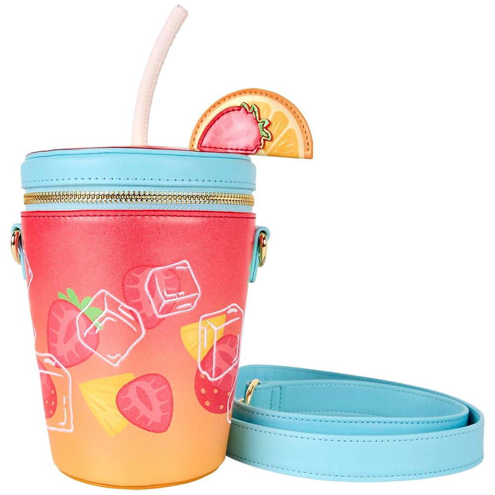 Bolso bandolera Tropical LOUNGEFLY con estampado de frutas y correa azul claro