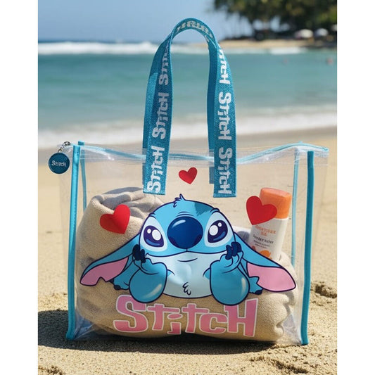 Bolsa de playa transparente Stitch Disney con asas azules