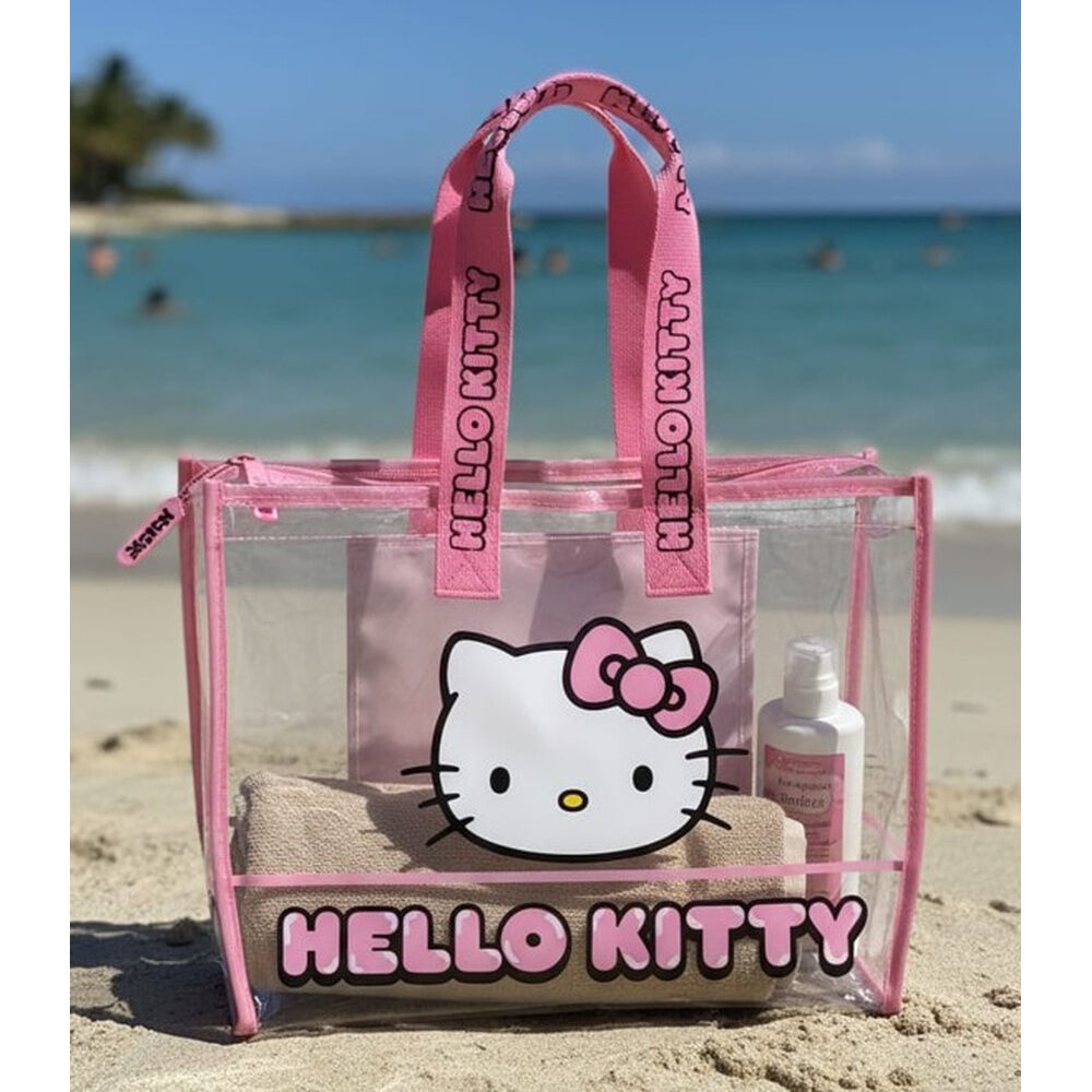 Bolsa de playa rosa transparente de PVC con diseño de Hello Kitty