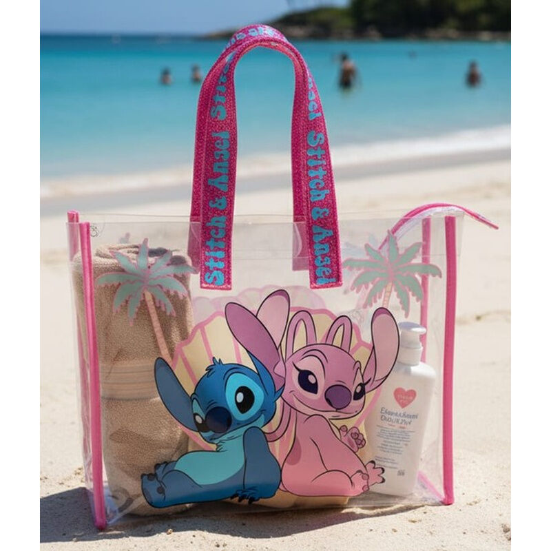 Bolsa de playa Disney transparente con Angel y Stitch