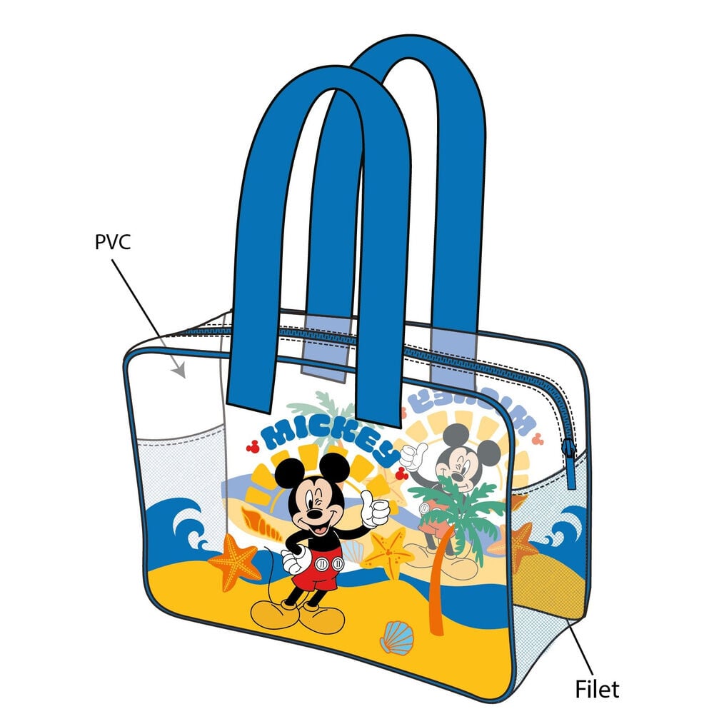Bolsa de playa transparente Mickey Disney con asas azules