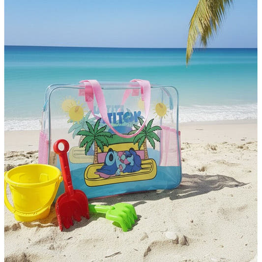 Bolsa de playa transparente Stitch Disney con asas rosas