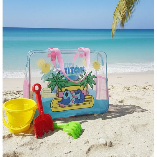 Bolsa de playa transparente Stitch Disney con asas rosas
