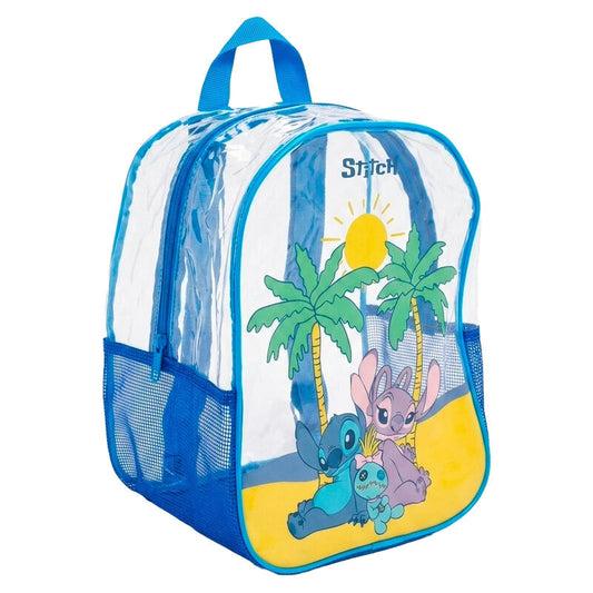 Mochila transparente Disney de Angel y Stitch con diseño tropical