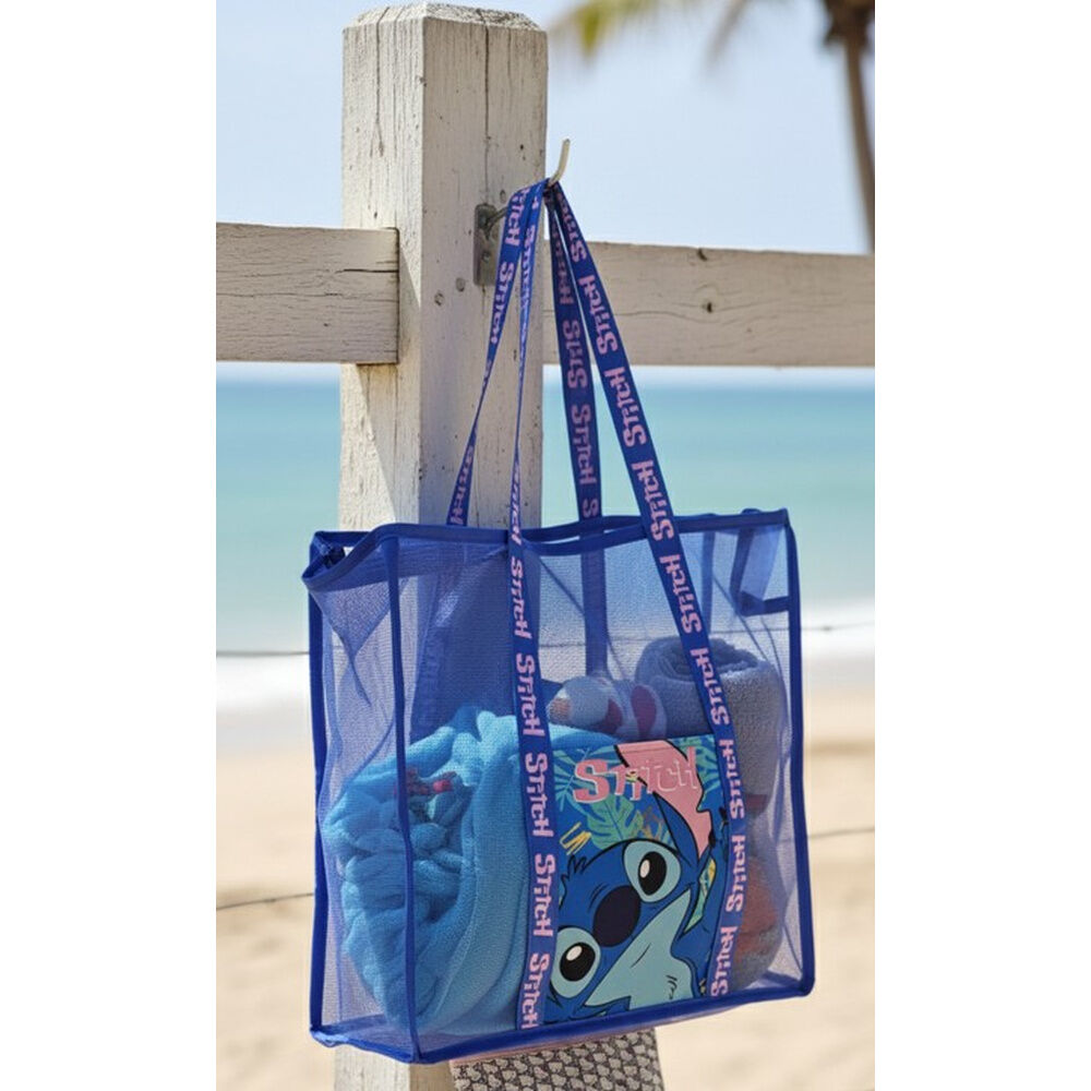 Bolsa de playa azul de rejilla con diseño de Stitch Disney