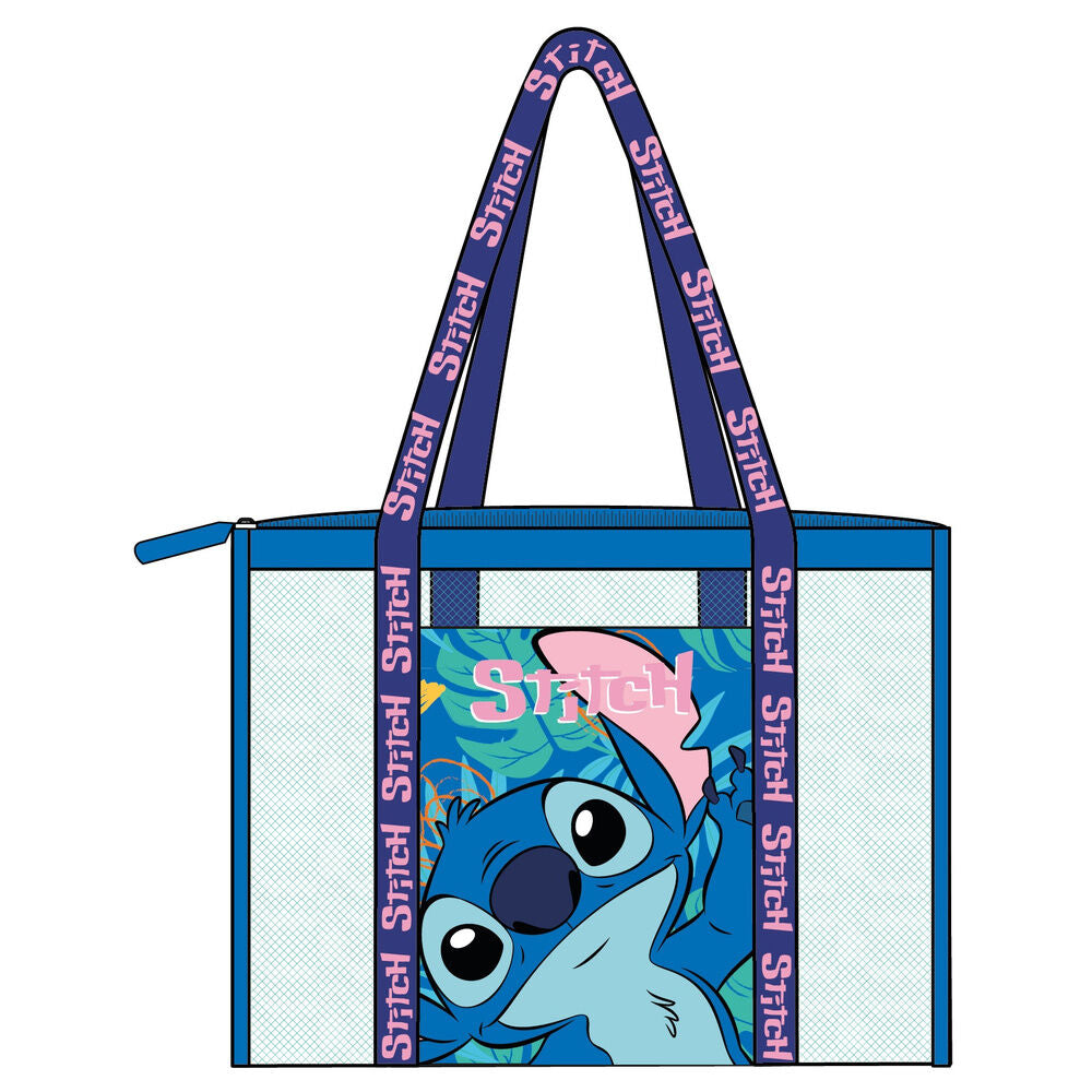 Bolsa de playa azul de rejilla con estampado de Stitch Disney