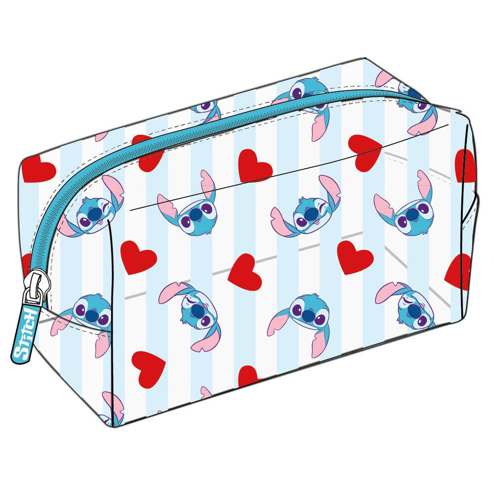 Neceser de PVC Disney Stitch con corazones y rayas azules
