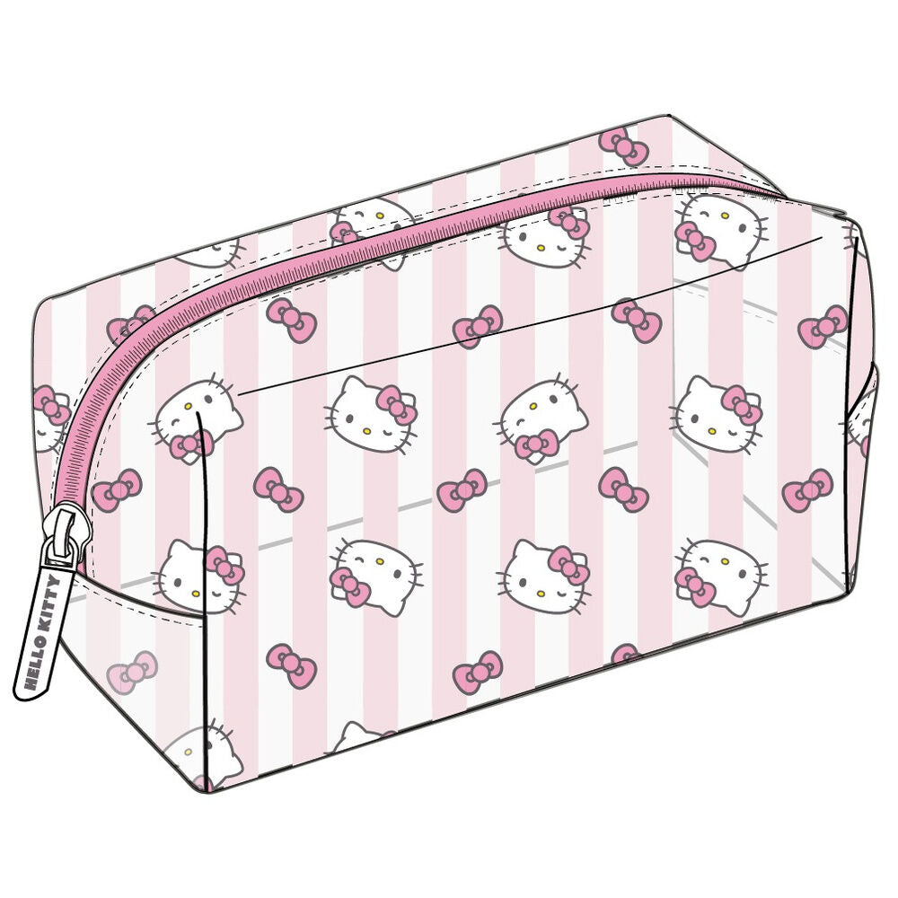 Neceser transparente de PVC Hello Kitty con rayas rosas y lazos