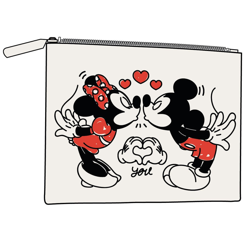 Neceser Disney de algodón con Minnie y Mickey dándose un beso