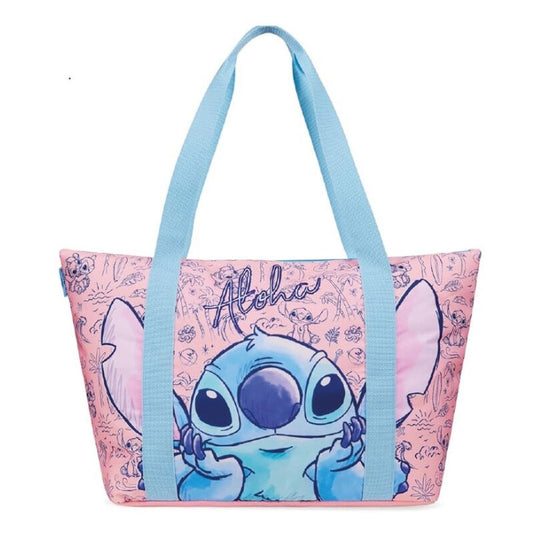 Bolsa de playa rosa Aloha Stitch Disney con asas azules