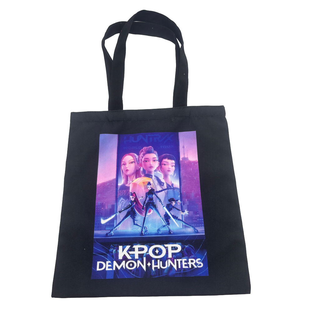 Bolsa negra de algodón KPop Demon Hunters con ilustración frontal