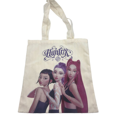 Bolsa de algodón Huntrix con ilustración de las tres guerreras de KPop Demon Hunters