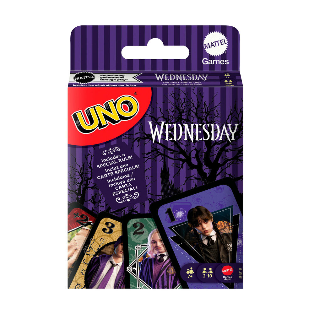 Juego de cartas UNO Miércoles Wednesday de Mattel