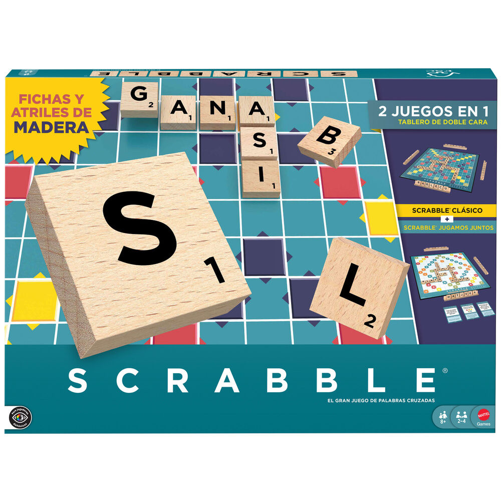 Juego de mesa Scrabble Mattel con fichas y atriles de madera