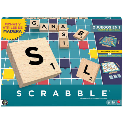Juego de mesa Scrabble Mattel con fichas y atriles de madera