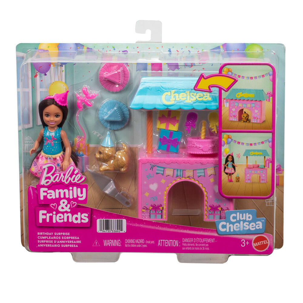 Muñeca Barbie Chelsea con perrito y conjunto de fiesta de cumpleaños