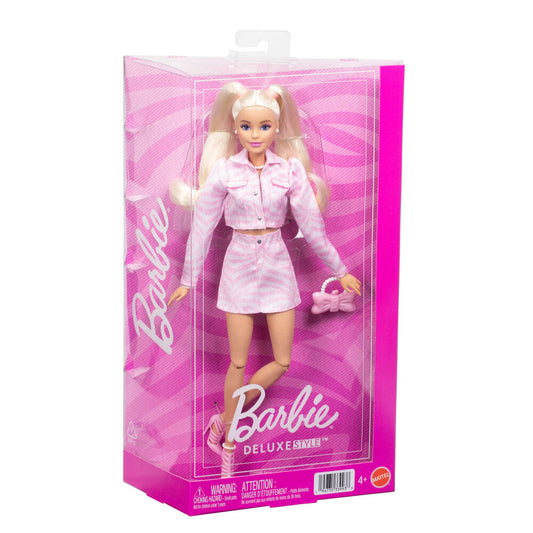 Muñeca Barbie Deluxe con chaqueta y falda vaquera rosas