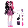Muñeca Draculaura Monster High con vestido negro y rosa, accesorios y Count Fabulous