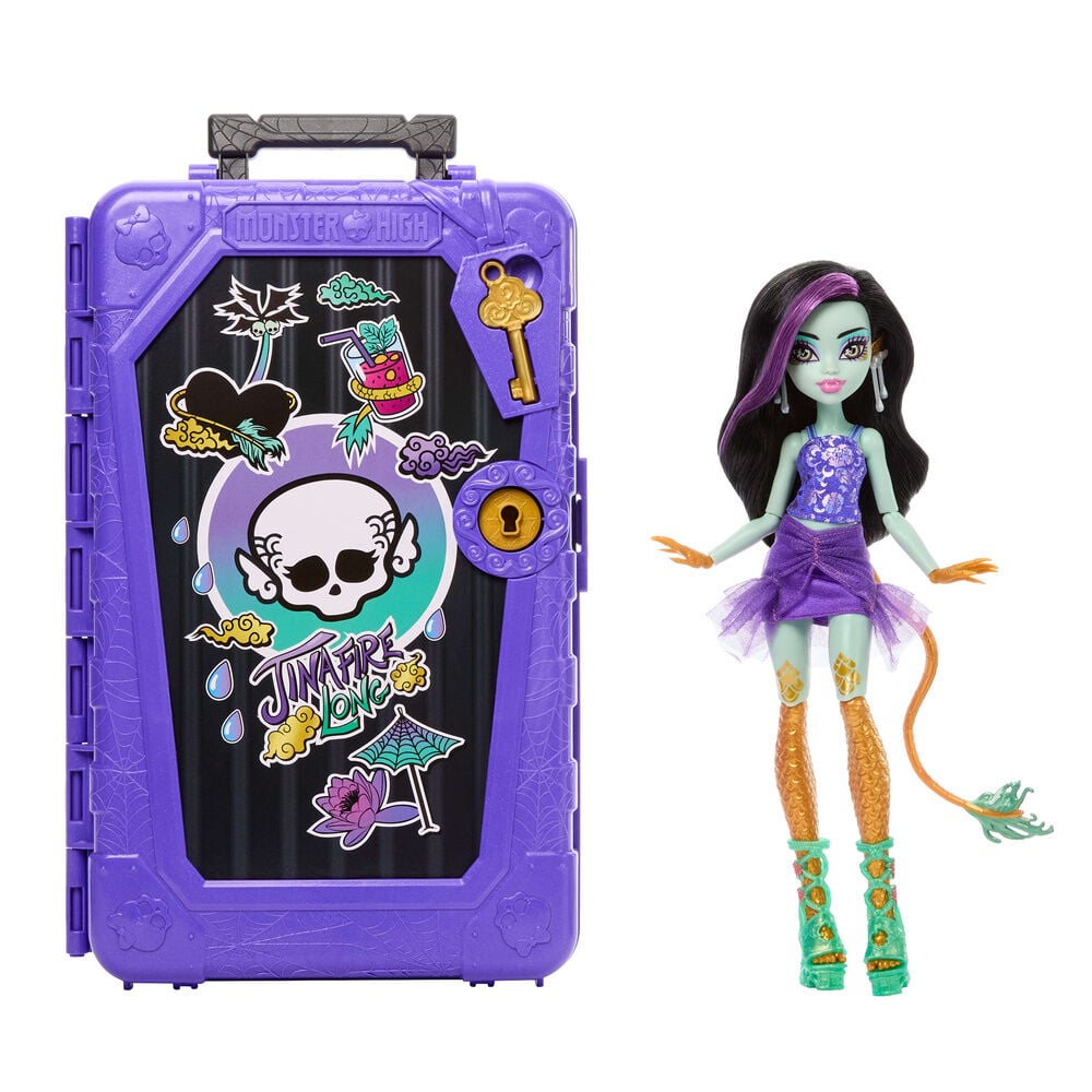 Muñeca Jinafire Long Monster High con maletín morado